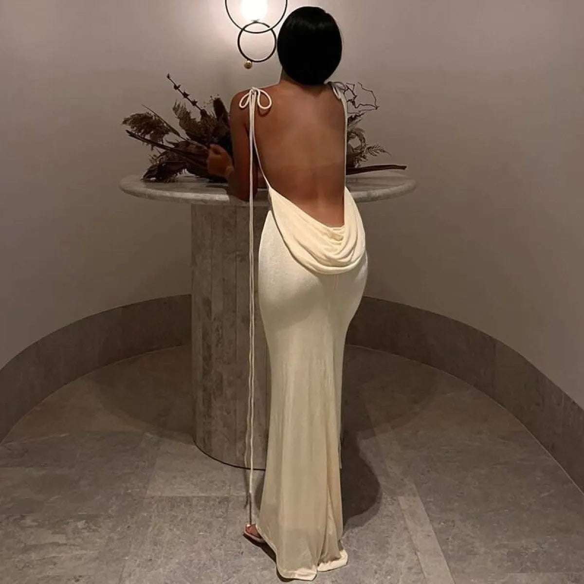 Lace Up Backless Dress