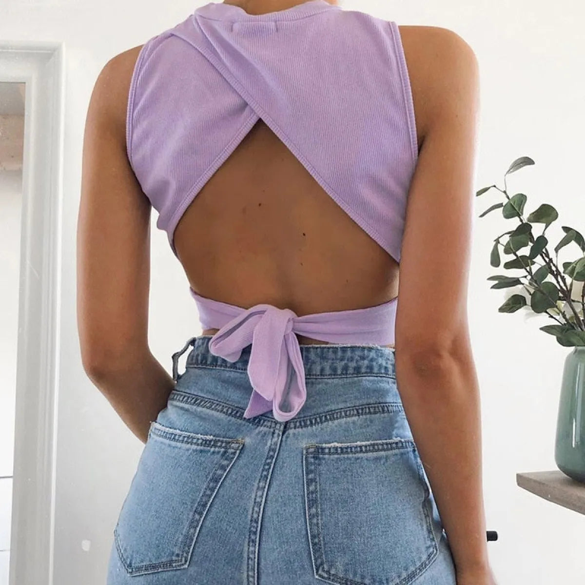 Casual Backless Streetwear Tops