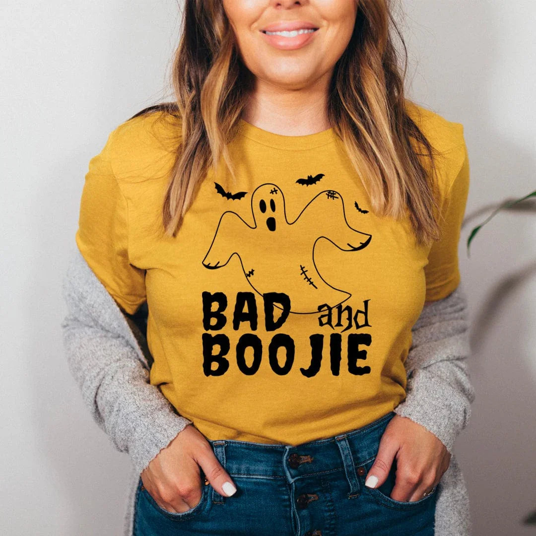 Funny Halloween Ghost Graphic Tee – \"Bad and Boojie\"