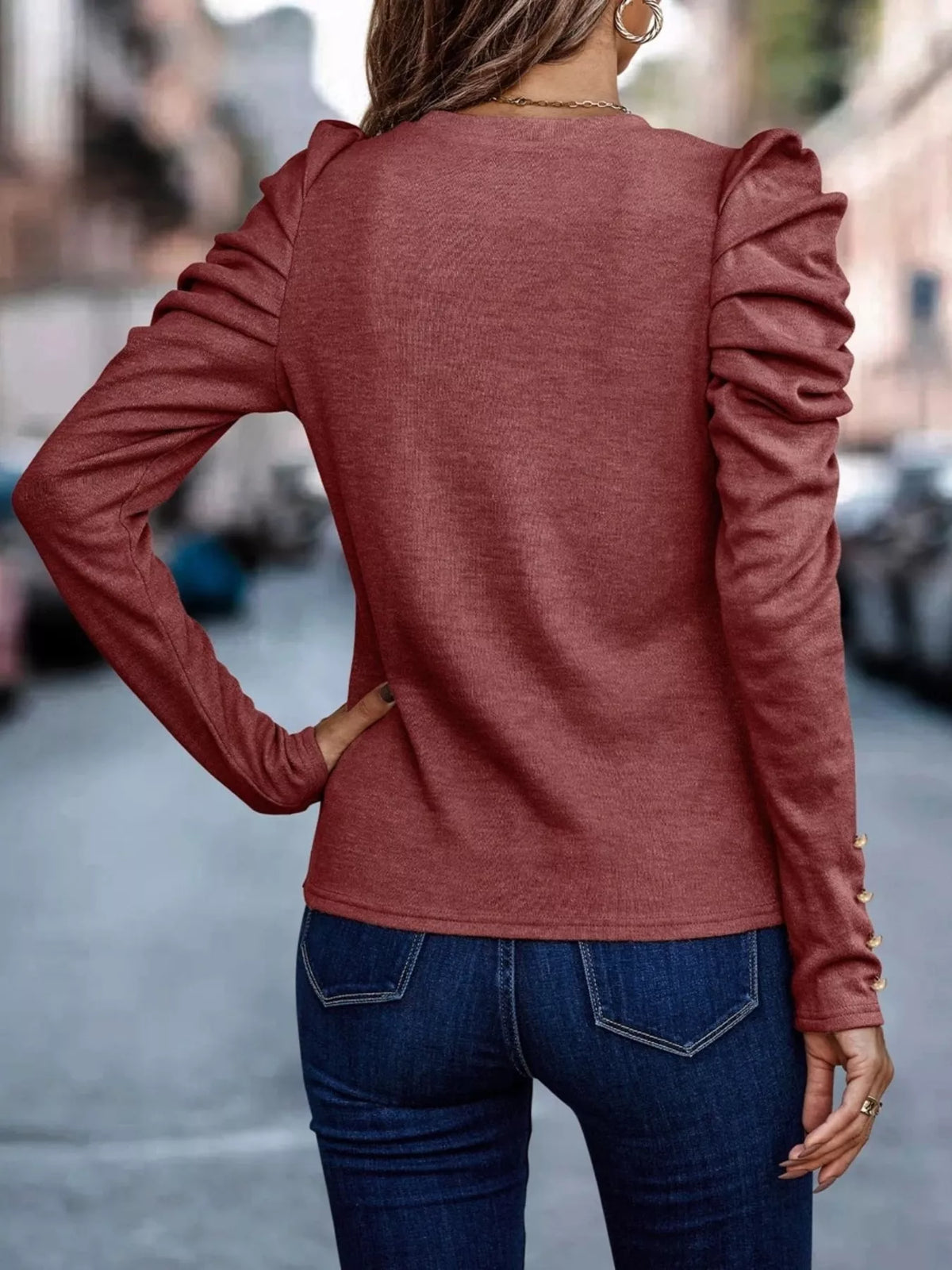 Puff Sleeve Round Neck T-Shirt