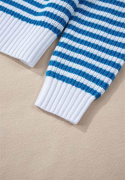 Striped Half Zip Mock Neck Long Sleeve Sweater for Women
