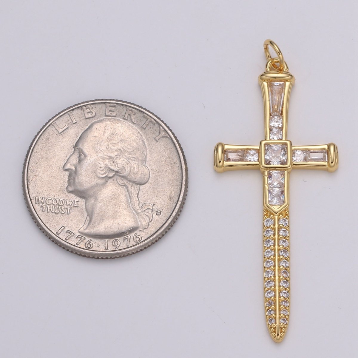 Baguette Cubic Cross Pendant, CZ Sword Pendant, Earrings pendant, Bracelet Charm, Necklace Pendant, 24k Gold Jewelry E-212
