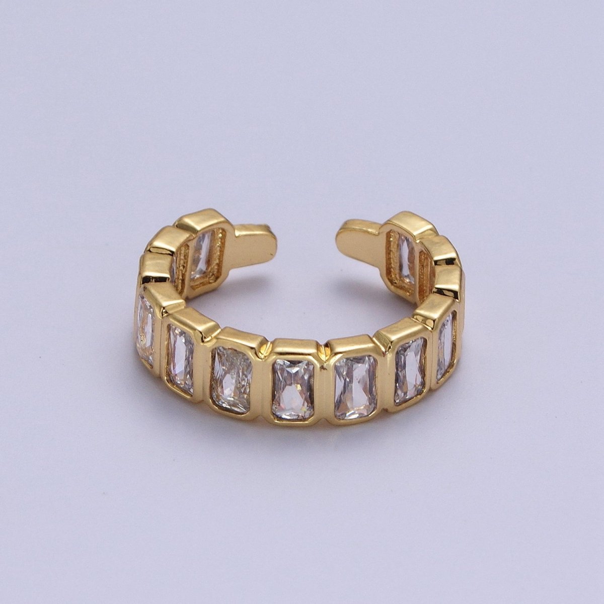Baguette Cubic Zirconia CZ Lined Adjustable Gold Ring | O-169~O-173