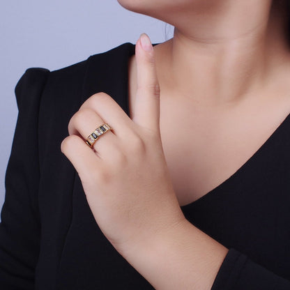 Baguette Cubic Zirconia CZ Lined Adjustable Gold Ring | O-169~O-173