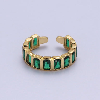 Baguette Cubic Zirconia CZ Lined Adjustable Gold Ring | O-169~O-173