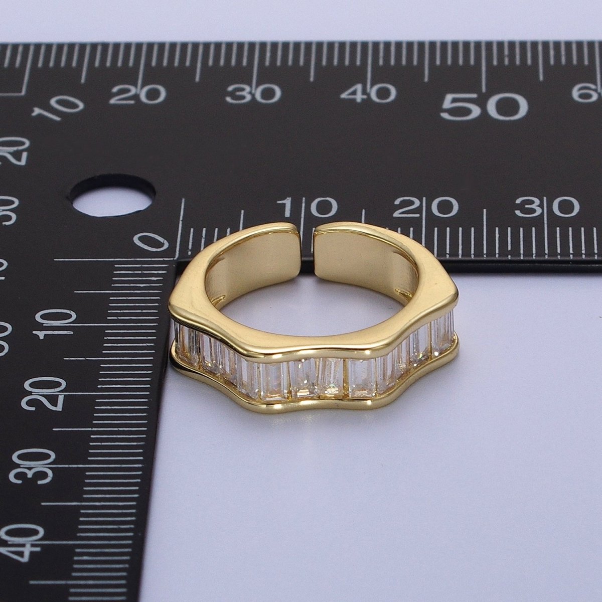 Baguette Cubic Zirconia Geometric Wavy Gold / Silver Adjustable Ring | O-056~O-058