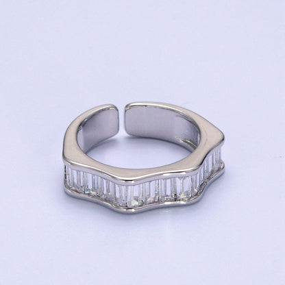 Baguette Cubic Zirconia Geometric Wavy Gold / Silver Adjustable Ring | O-056~O-058