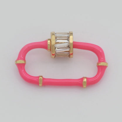 Baguette Oval Enamel Clasps, Color Oval Clasps, CZ Screw Lock Enamel Link Connector L-518~L-529