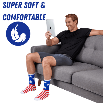 Premium Bamboo Rayon Crew Red White and Blue Flag Socks - Gift Box - 3 Pair