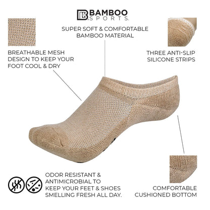 Invisible No Show Bamboo Rayon Socks - 3 Pair and 6 Pair Packs Available
