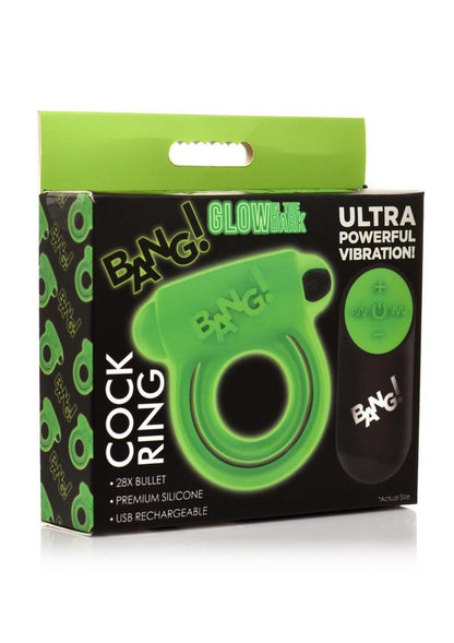 Bang! Glow in the Dark Rechargeable Silicone Cock Ring with Remote Control