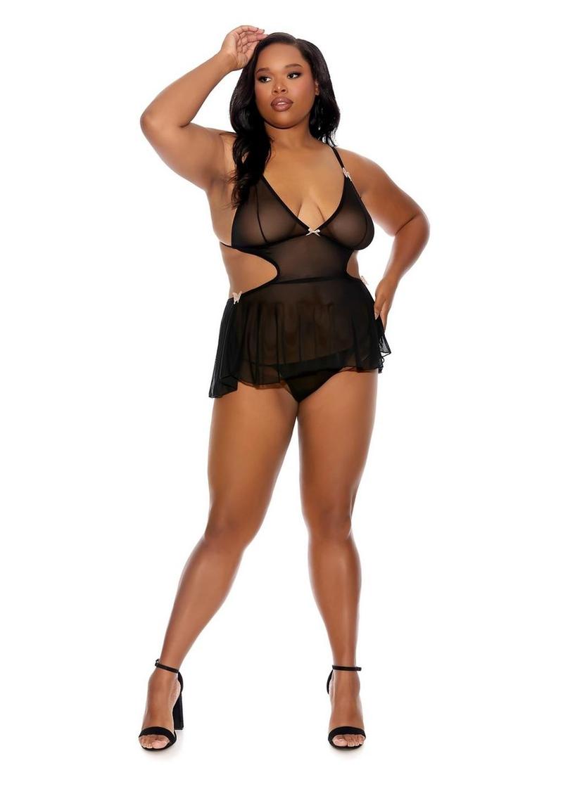 Tie Back Baby Doll Teddy And Thong