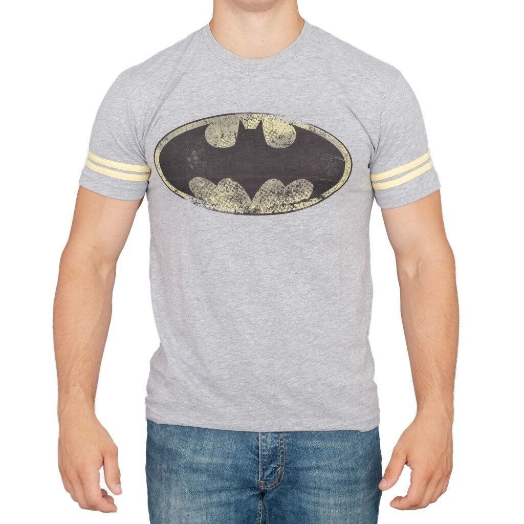 Batman Distressed Logo Striped Sleeves T-shirt