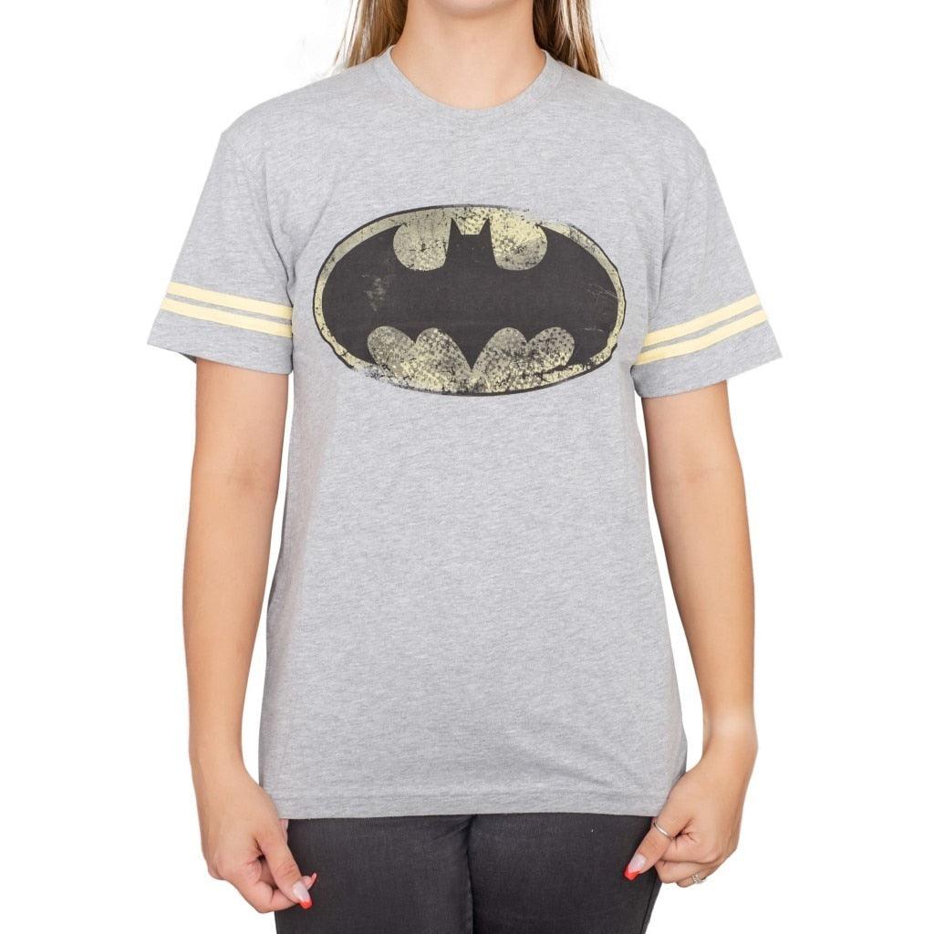Batman Distressed Logo Striped Sleeves T-shirt