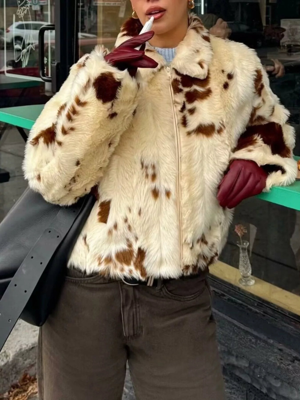 Faux Fur Zip Up Cropped Outerwear