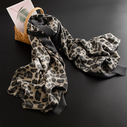 Leopard Print Artificial Cashmere Scarf Women&