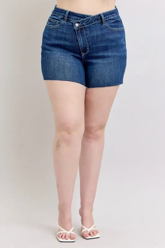 Judy Blue Full Size High Waist Criss-Cross Waistband Denim Shorts Plus Size