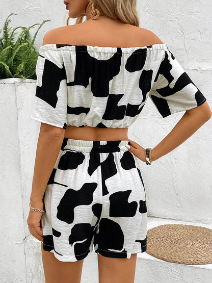 Perfee Drawstring Off-Shoulder Top and Shorts Set for Women