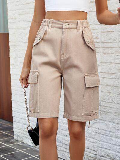 High Waist Denim Shorts with Pockets for Women