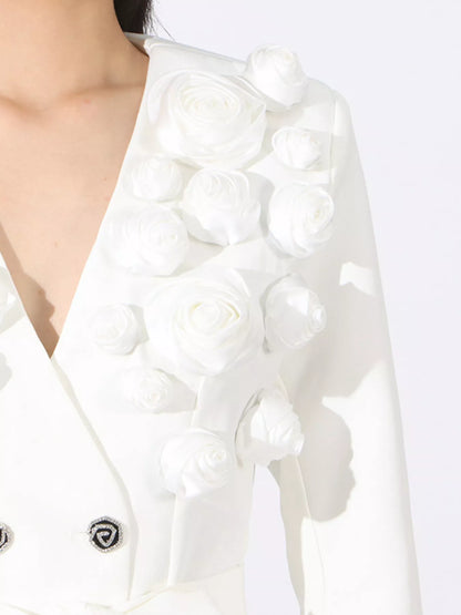 Flower Long Sleeve Blazer and Pants Set
