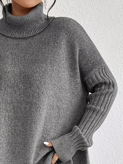 Turtleneck High-Low Hem Sweater