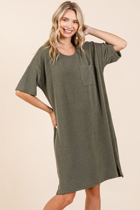 Urban Rib Knit Short Sleeve Tee Dress For Women – Comfortable, Trendy, Chic &amp; Versatile Dress for Casual Occasions