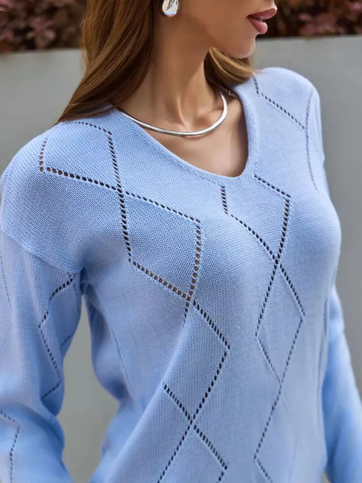 Openwork V-Neck Sweater