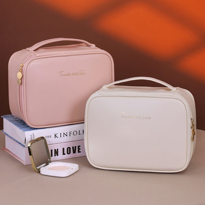 Makeup bag with compartments, makeup bag organizer, 6 large divisions portable large capacity high-end makeup bag, travel makeup brush cosmetic storage bag