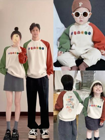 Pumpkin-colored Parent-child Hoodie Without Fleece Lining