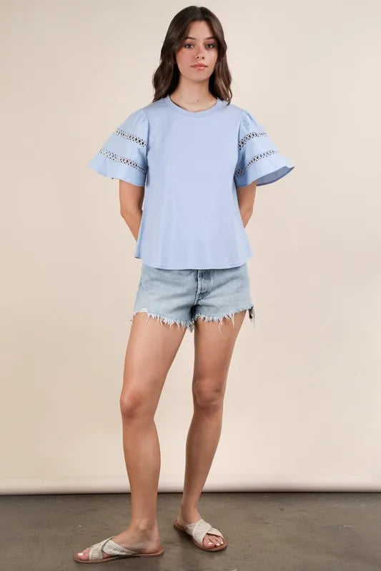 VERY J Lace Trim Sleeve Top