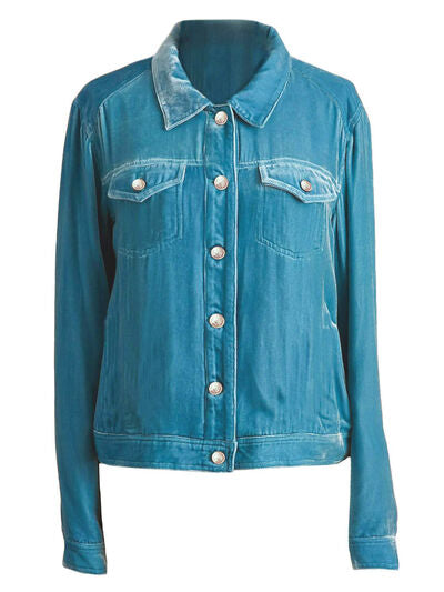 Casual Button-Up Long Sleeve Jacket with Chest Pockets and Relaxed Fit
