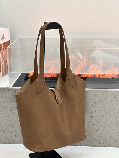 Minimalist High-end Style Basket Bag, New Autumn And Winter Genuine Leather Women&