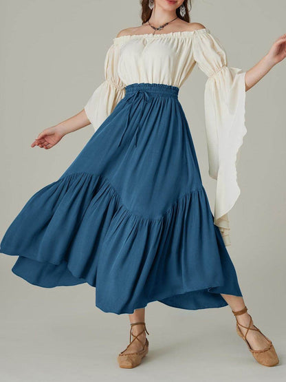 Smocked Waist Band Ruched Layered Skirt for Women Fashion