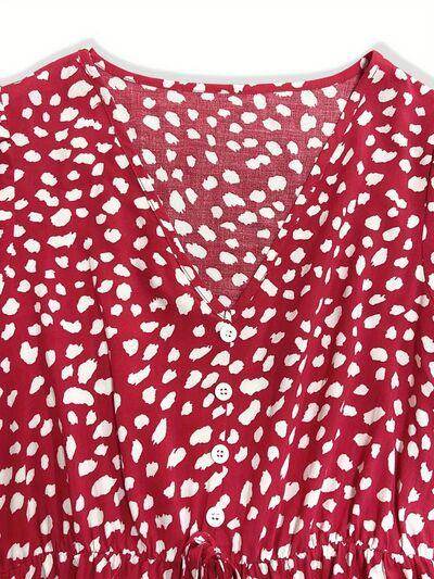 Printed V-Neck Short Sleeve Mini Dress for Women