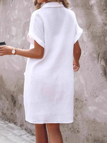Textured Button-Front Shirt Dress