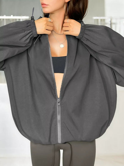 Drawstring Zip Up Hooded Jacket