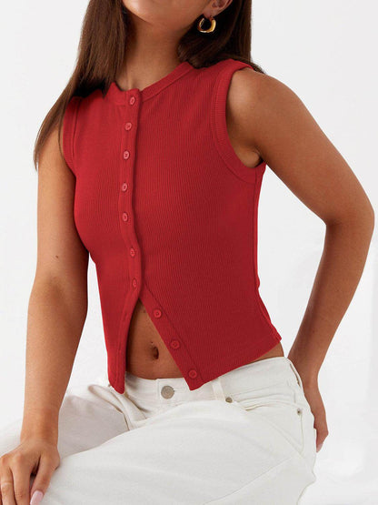 Lovelet Button Up Round Neck Tank for Stylish Comfort