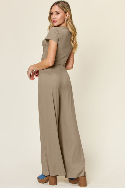 Slightly Stretchy Round Neck Top &amp; Pants Set