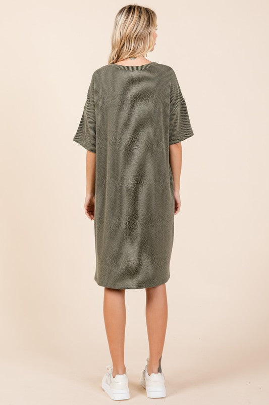 Urban Rib Knit Short Sleeve Tee Dress For Women – Comfortable, Trendy, Chic &amp; Versatile Dress for Casual Occasions