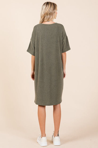 Urban Rib Knit Short Sleeve Tee Dress For Women – Comfortable, Trendy, Chic &amp; Versatile Dress for Casual Occasions