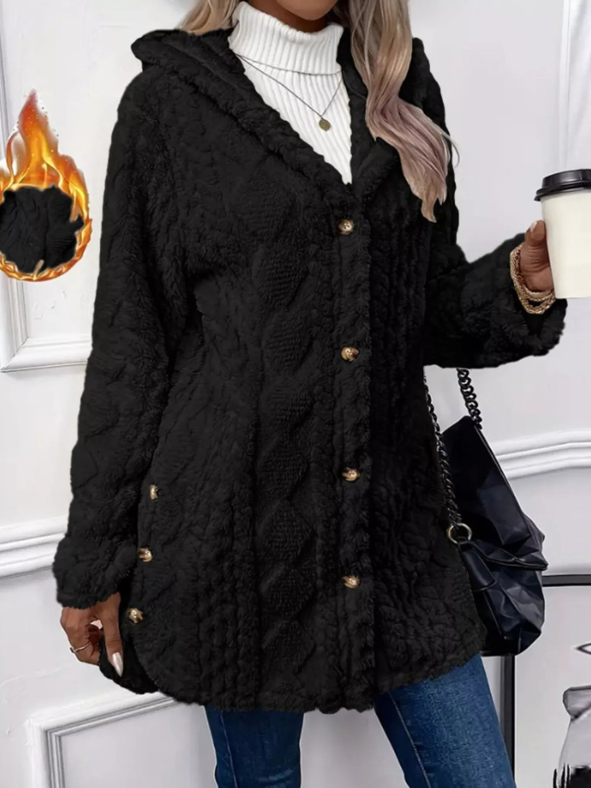 Full Size Button-Down Hooded Outerwear Plus Size