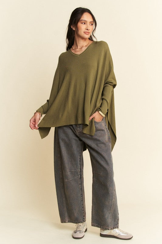 Back To School Sweater - Davi &amp; Dani High-Low Side Slit Batwing Sleeve Top