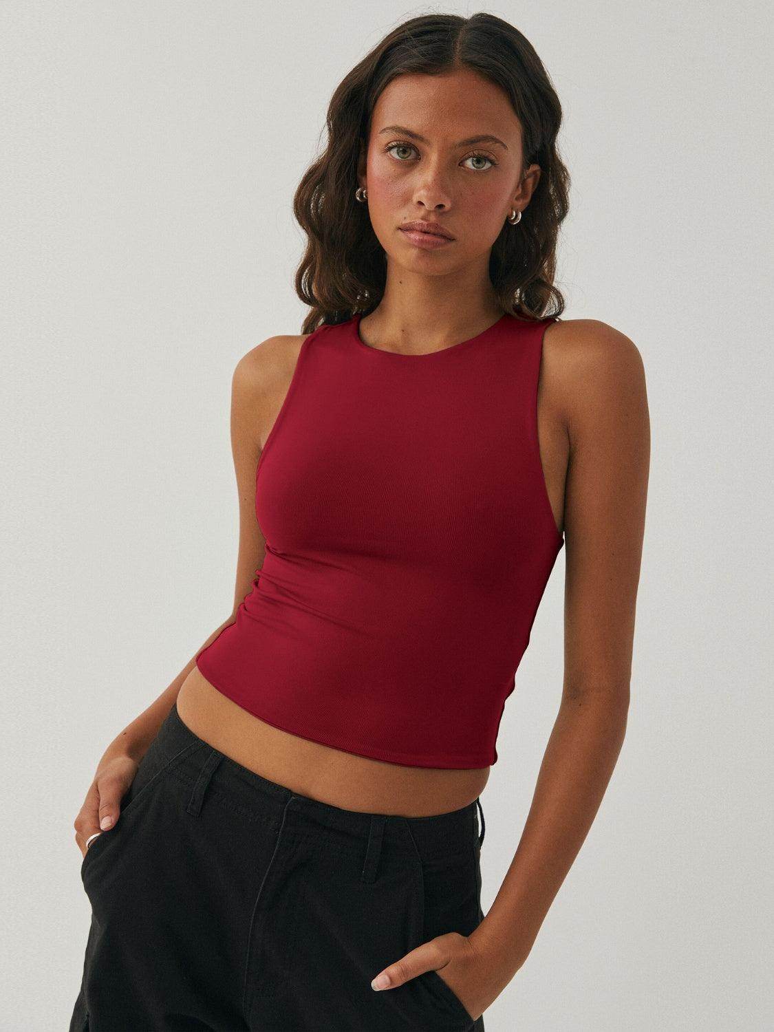 Round Neck Cropped Tank for Women in Soft Stretch Fabric