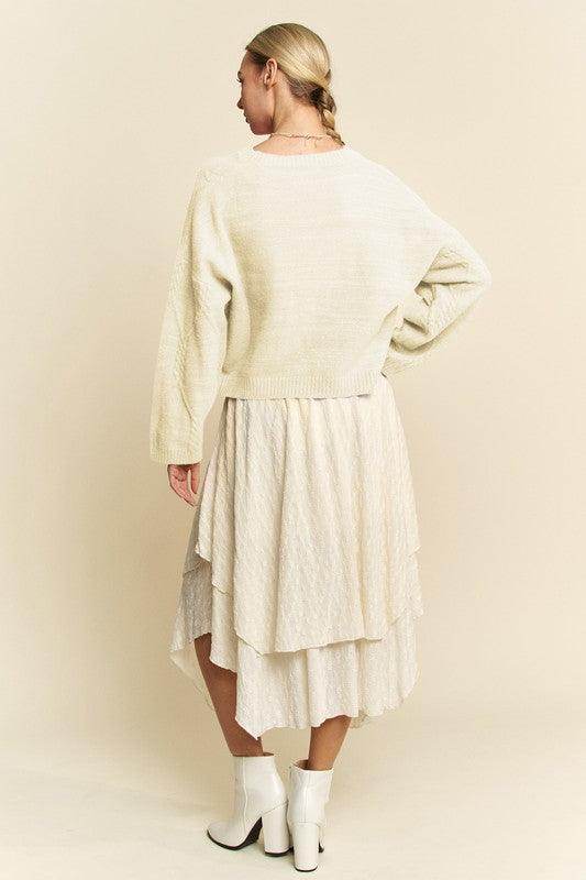 Davi &amp; Dani Diamond Cable Pattern Drop Shoulder Sweater