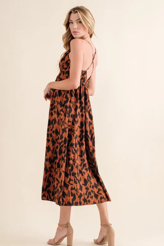 And The Why Leopard Print Plunge Maxi Dress