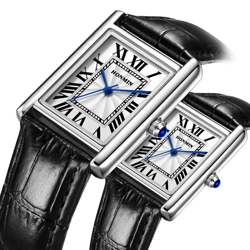 Couple Leather Watch Strap Simple Square Student&
