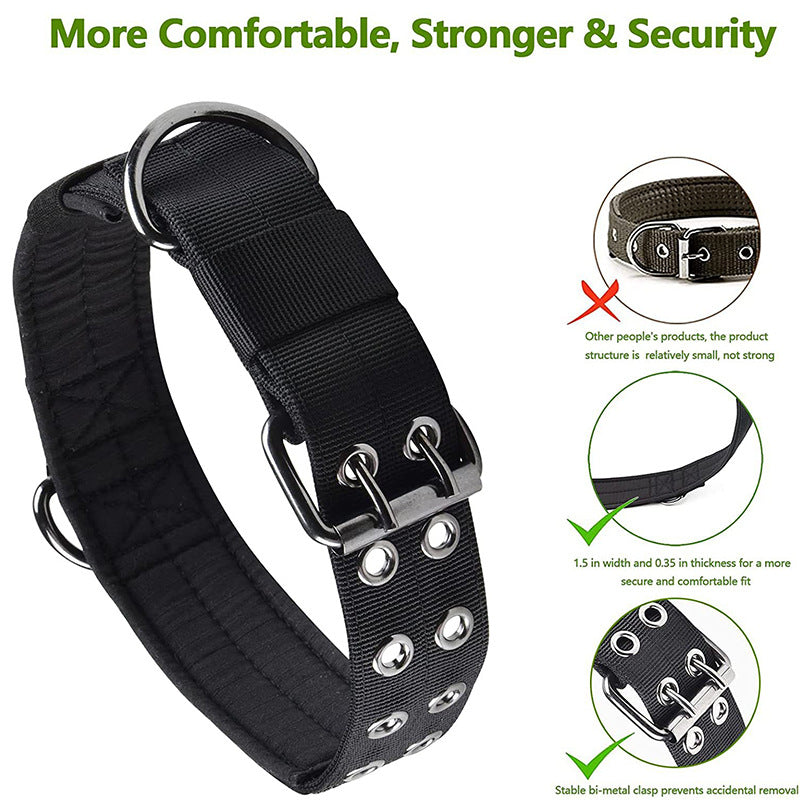 OneTigris Military Adjustable Dog Collar With Metal D Ring &amp; Buckle