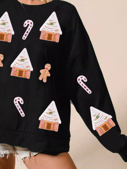 Christmas Gingerbread House Sequin Sweatshirt