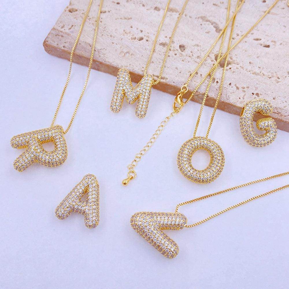 Inlaid Zircon Bubble Initial Necklace for Elegant Style