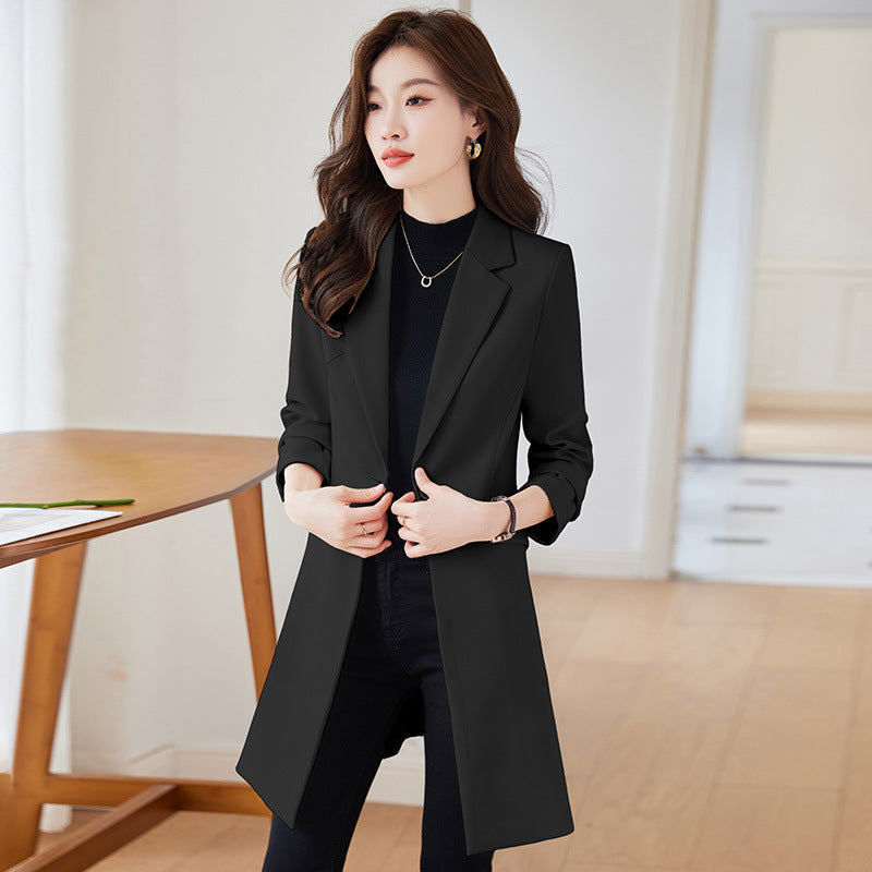 Black Mid-length Suit Trench Coat Coat For Women
